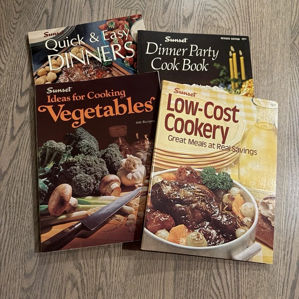 Vintage Lot of 4 Sunset‎ Cookbooks Recipes Vegetables Dinners Low-cost Easy